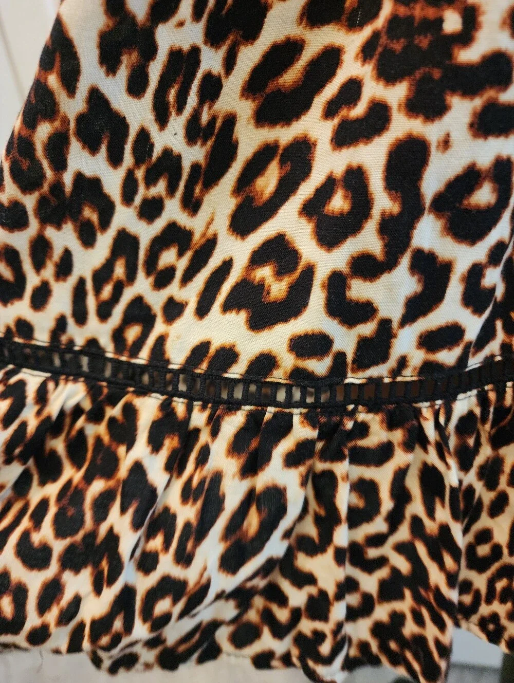 Fever Leopard-Print Flutter Split Bell Sleeves Mob Wife Ruffle Tunic